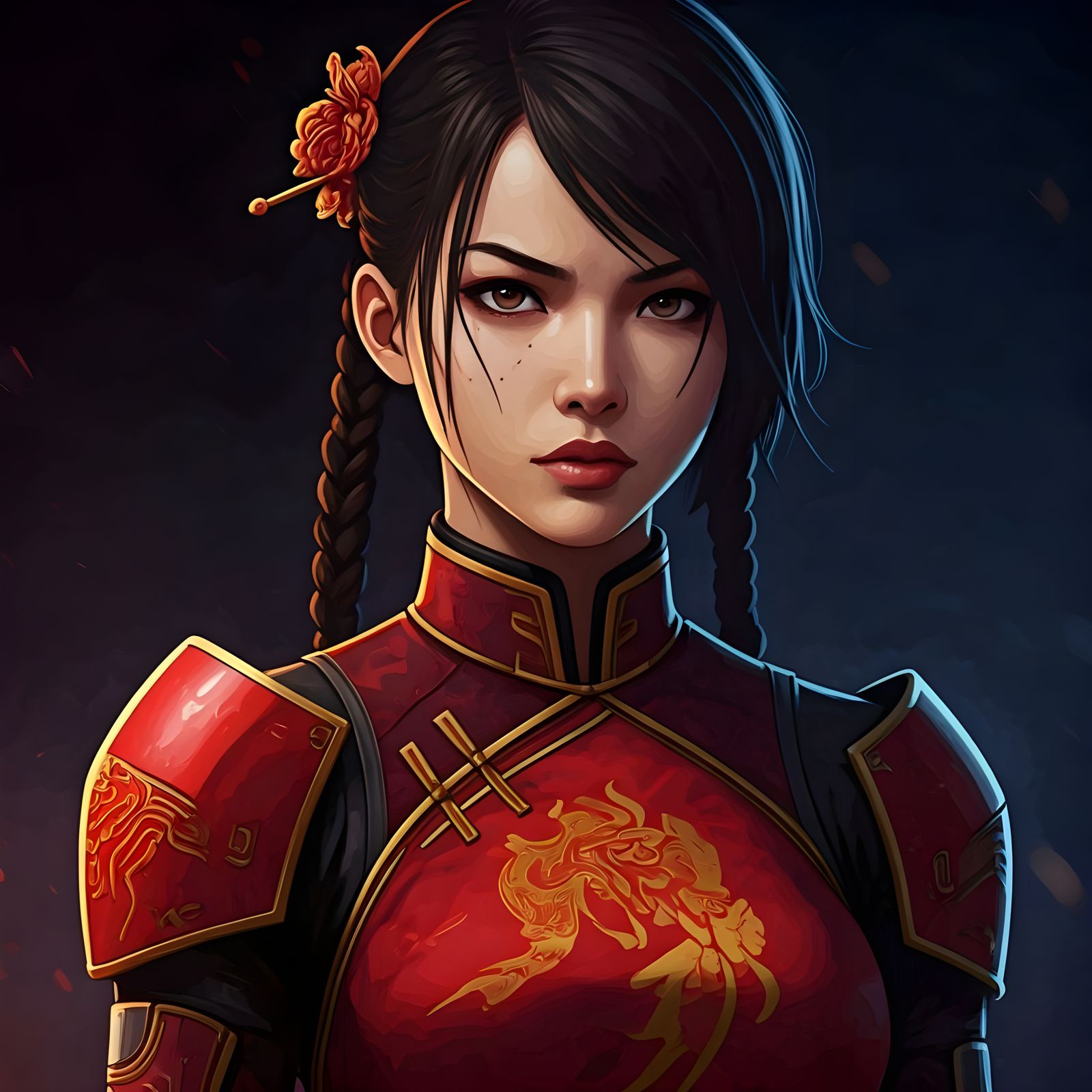 Commander Shepard in Armored Qipao: Sci-Fi Anime Art