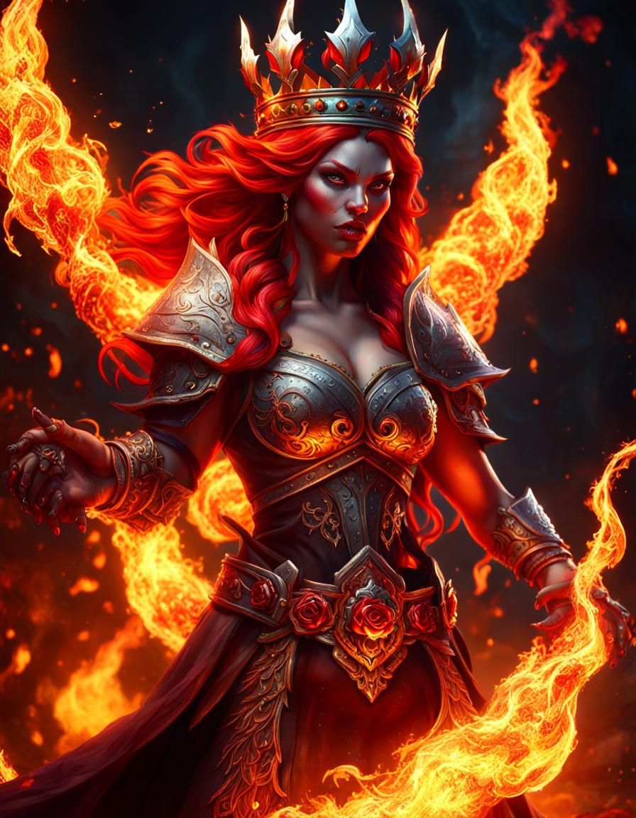 Fiery Orc with Rose Crown in Hyperdetailed Concept Art