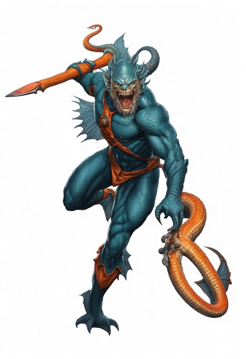 Menacing Ultrarealistic Mer-Man in Orange Armor
