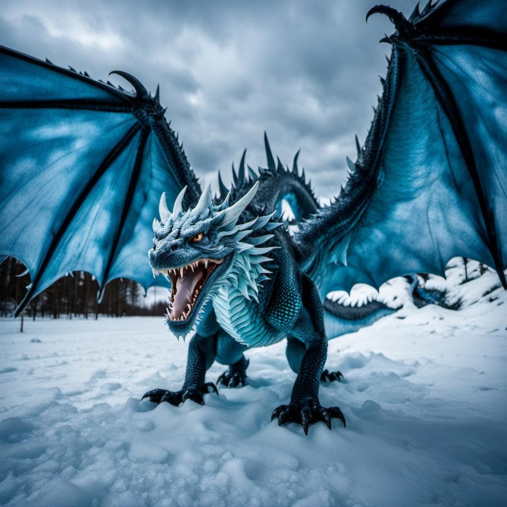 Winter Ice Dragon with Open Wings in High Quality