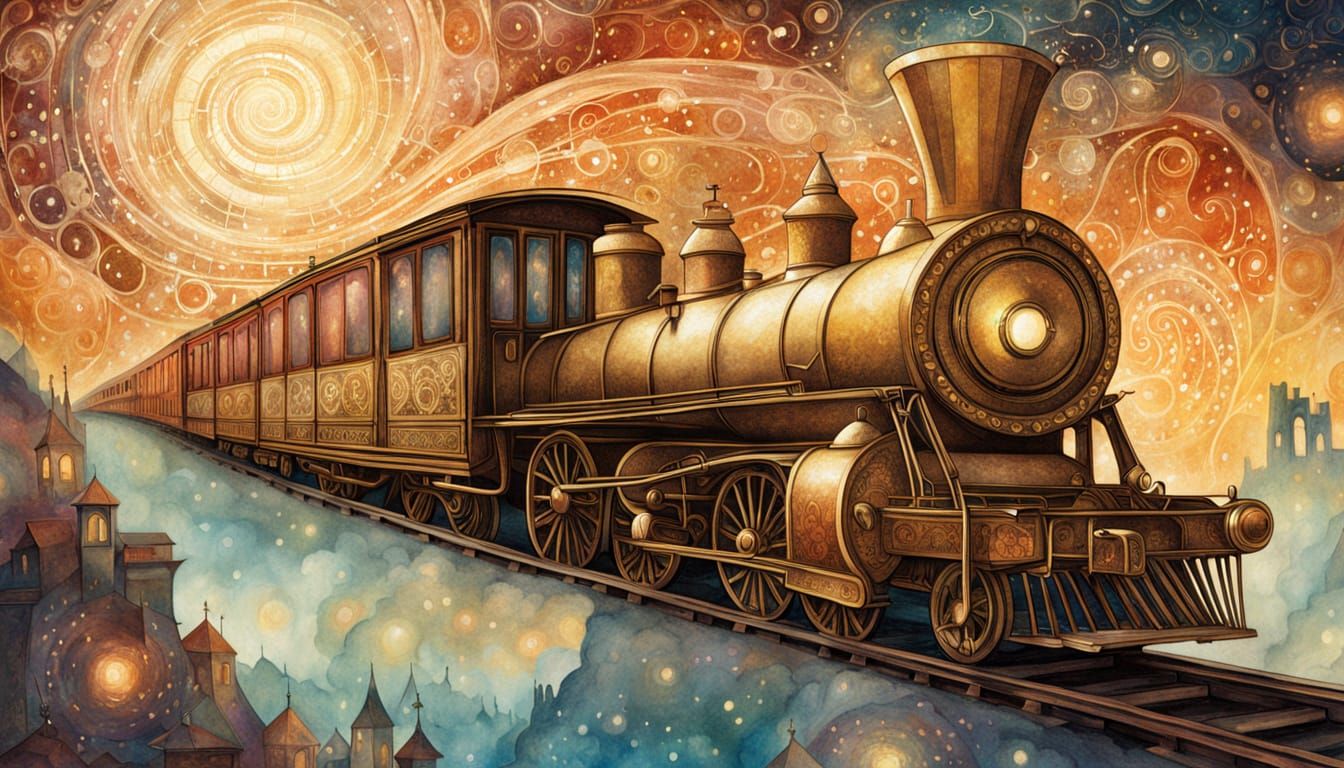 Whimsical Steampunk Dreamscape Unfolds Under Starry Night Sk...