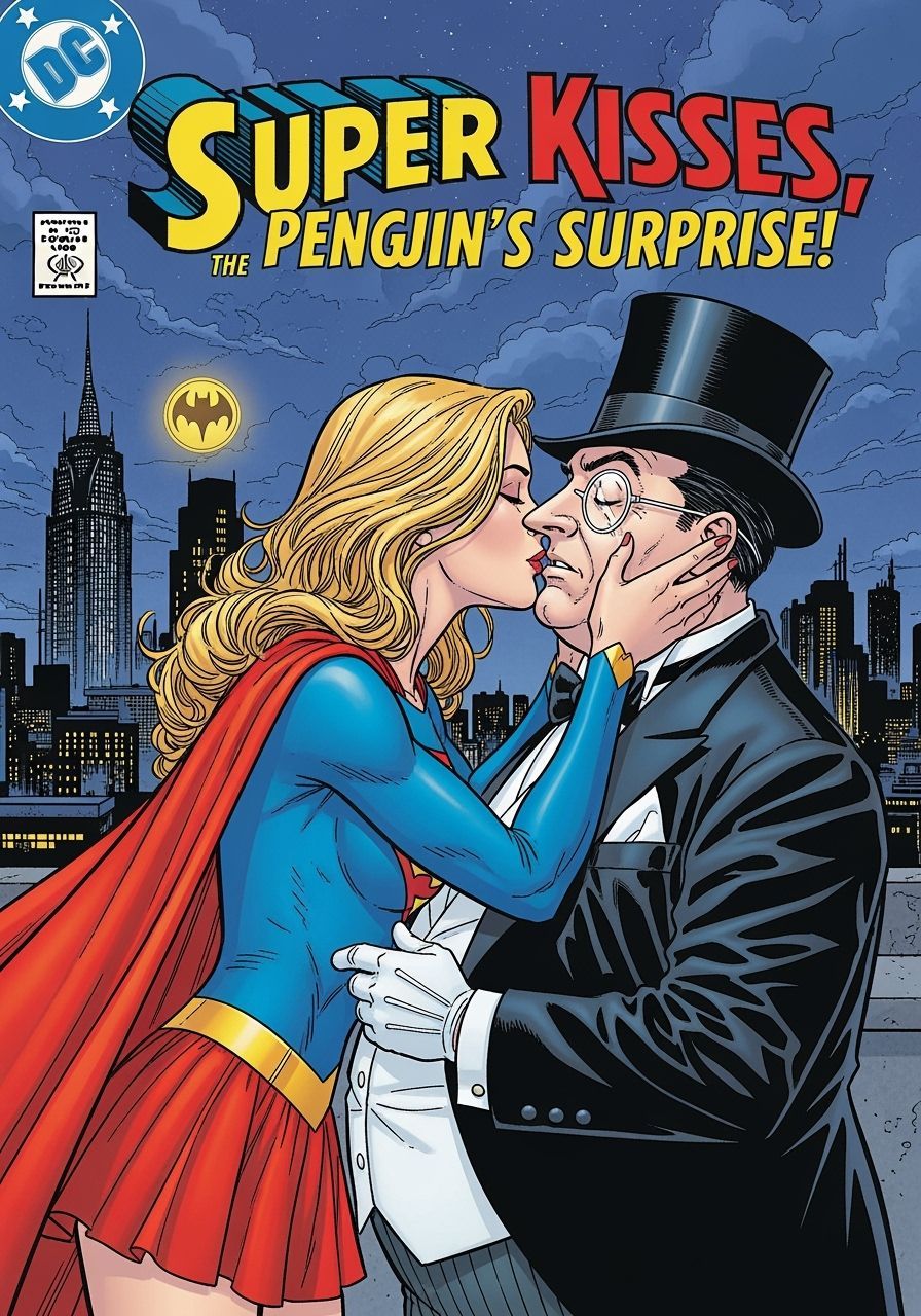 Supergirl and Penguin: A Comic Book Kiss