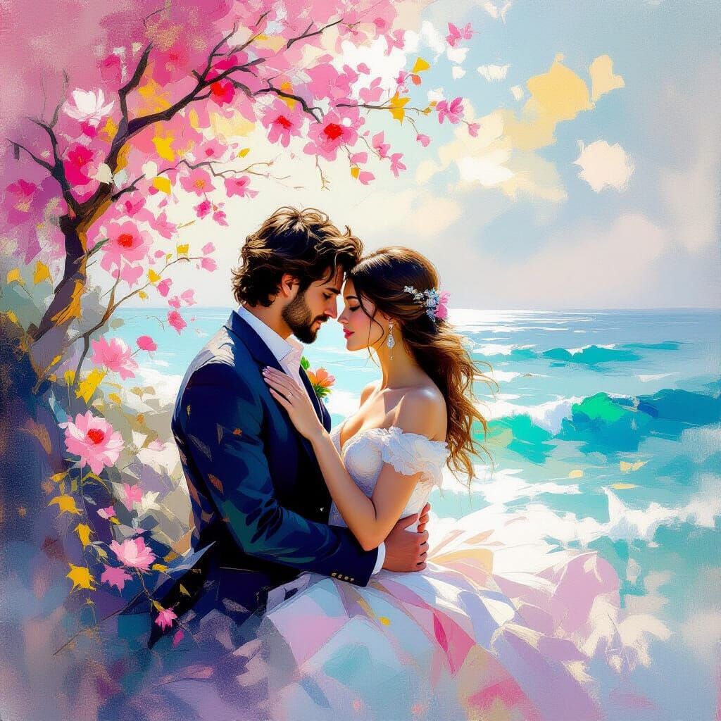 Romantic Impressionistic Painting with Gold Accents