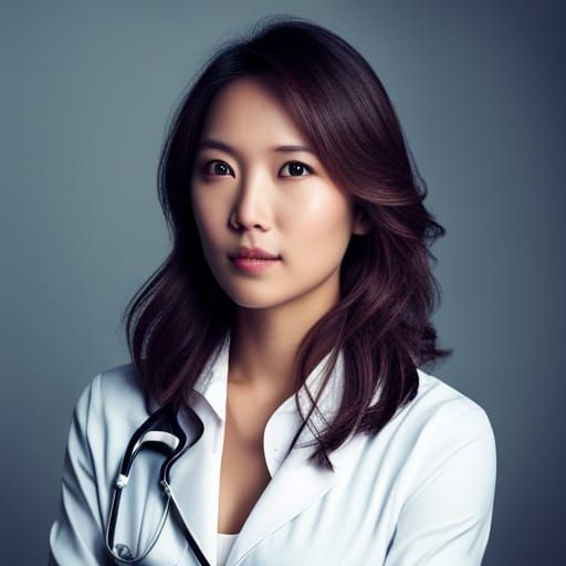Asian Doctor in White Coat with Stethoscope