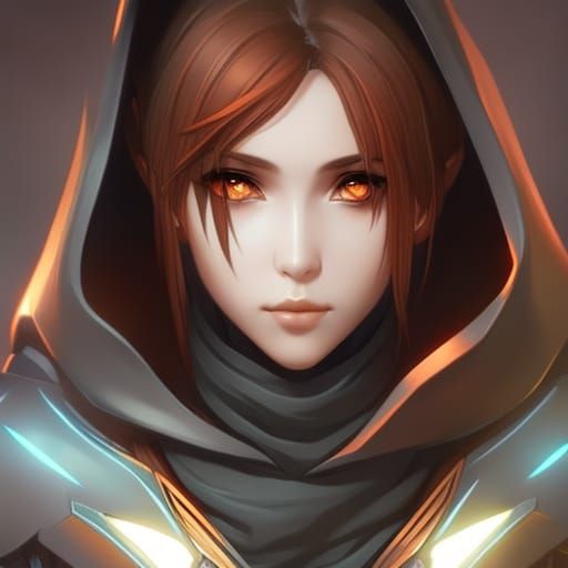 Anime Gamer Girl in Neon Hoodie, Art Nouveau Style