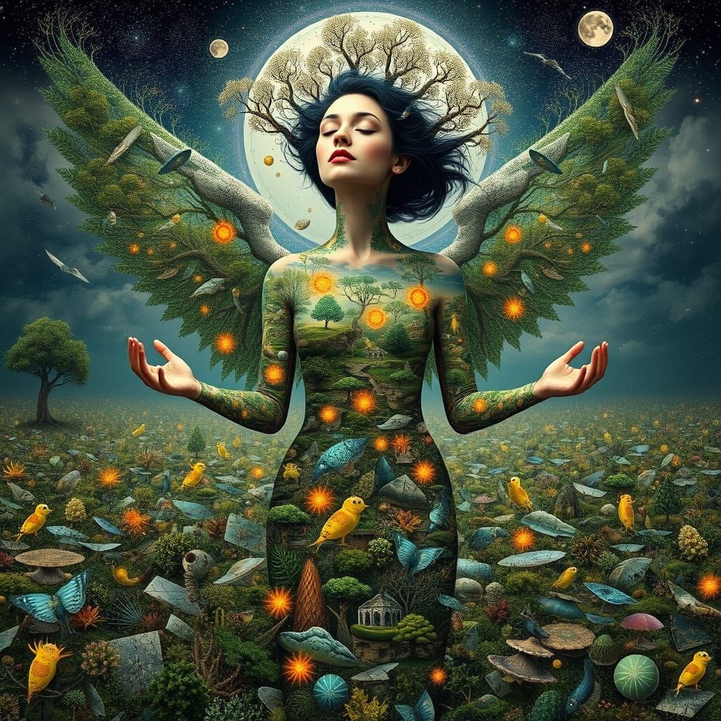 Ethereal Bio-Art Goddess of Interconnected Ecosystems