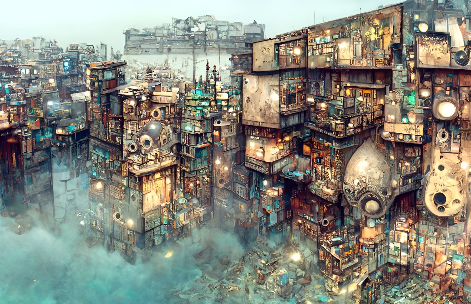 Cyberpunk Post-Apocalyptic Cityscape in Digital Art Style