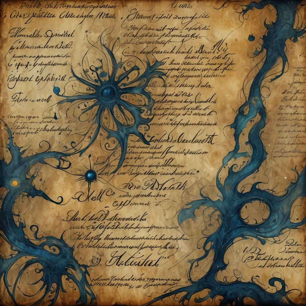 Old Parchment with Sketches in Oil Painting Style