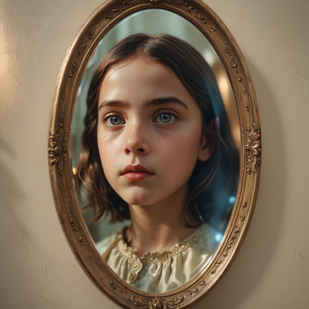 Girl's Reflection in Vintage Mirror: Hyperrealistic Digital ...
