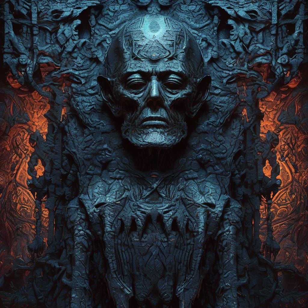 Grotesque Horror Figure in Vibrant Mid-Space