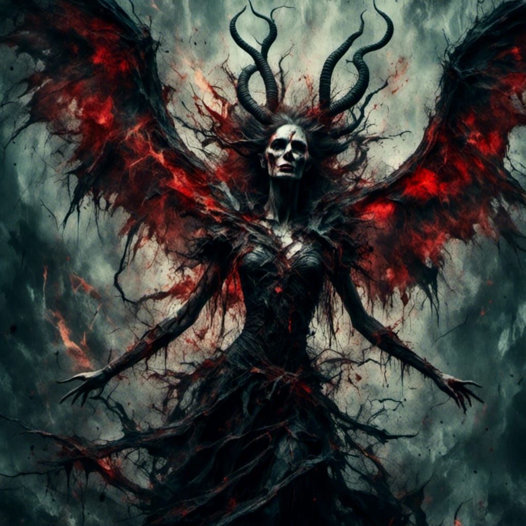 Dread-Winged Demoness Beckons in Colorful Fantasy Art