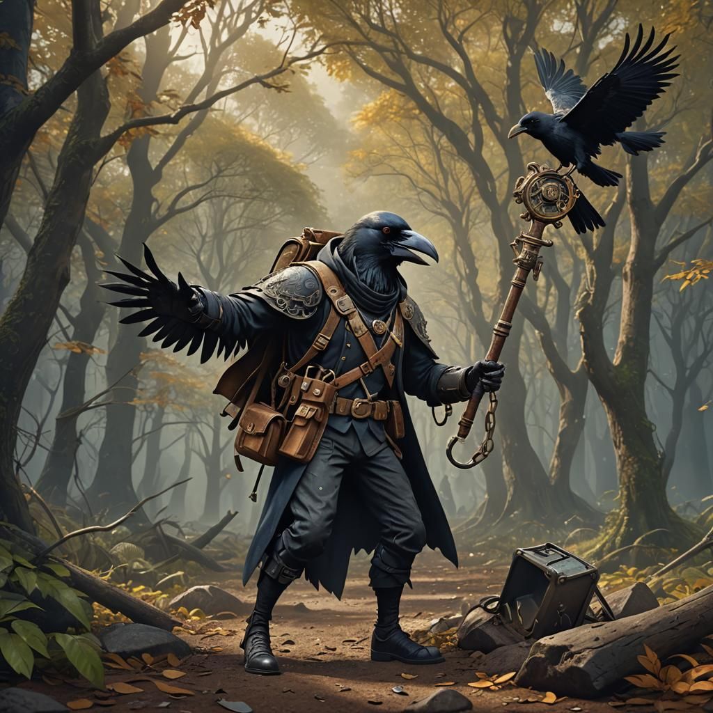 Crow Treasure Hunter in Detailed Matte Painting