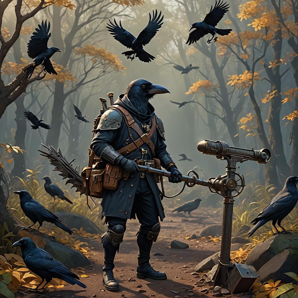 Crow Treasure Hunter with Metal Detector
