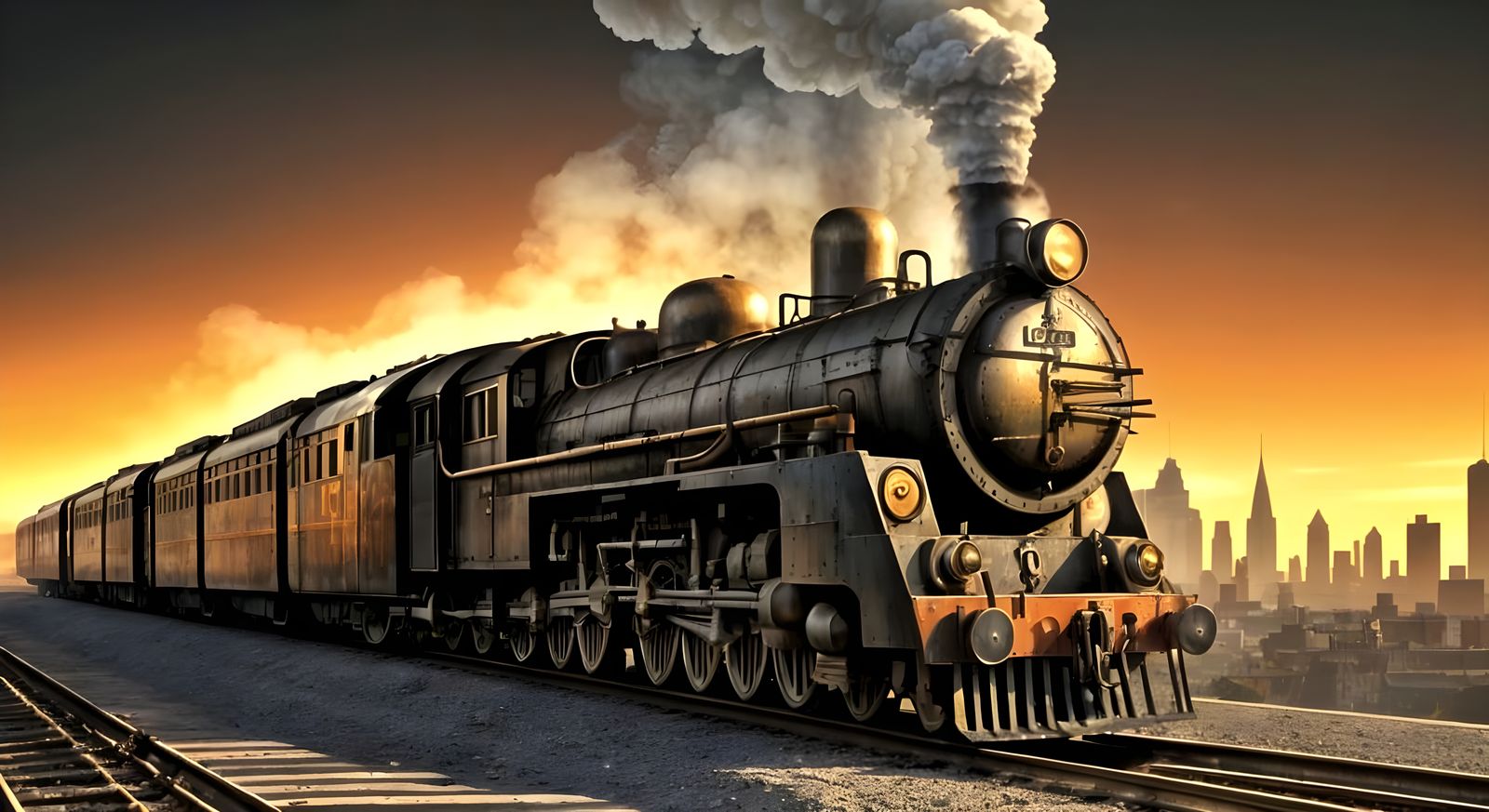 Dieselpunk Steam Locomotive in 1920s Cityscape