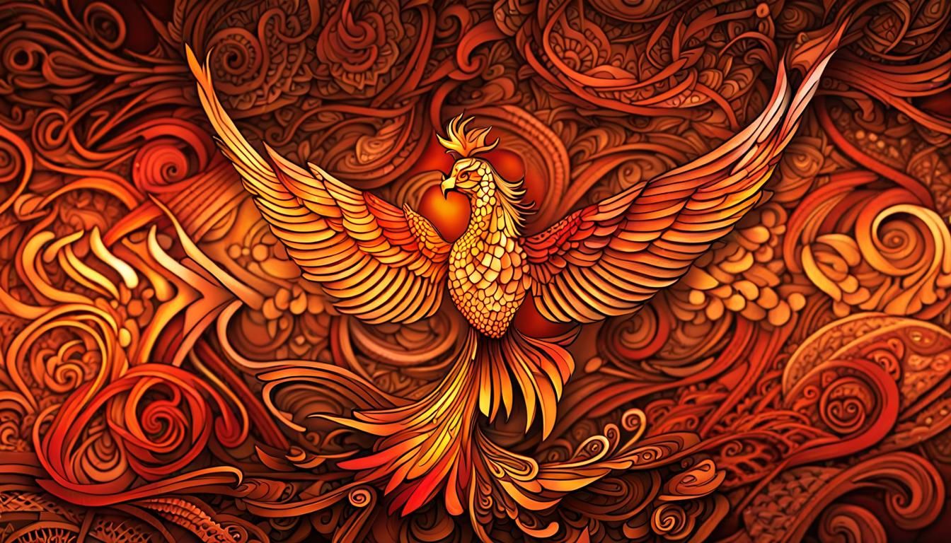 Zentangle Phoenix in Fiery Flight