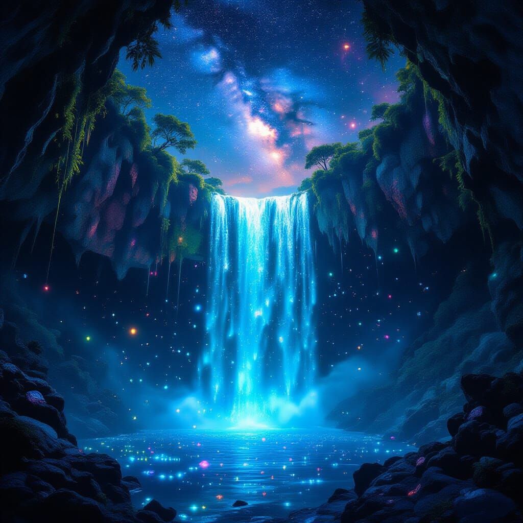 Bioluminescent Waterfall Reveals Sparkling Cenote Treasures