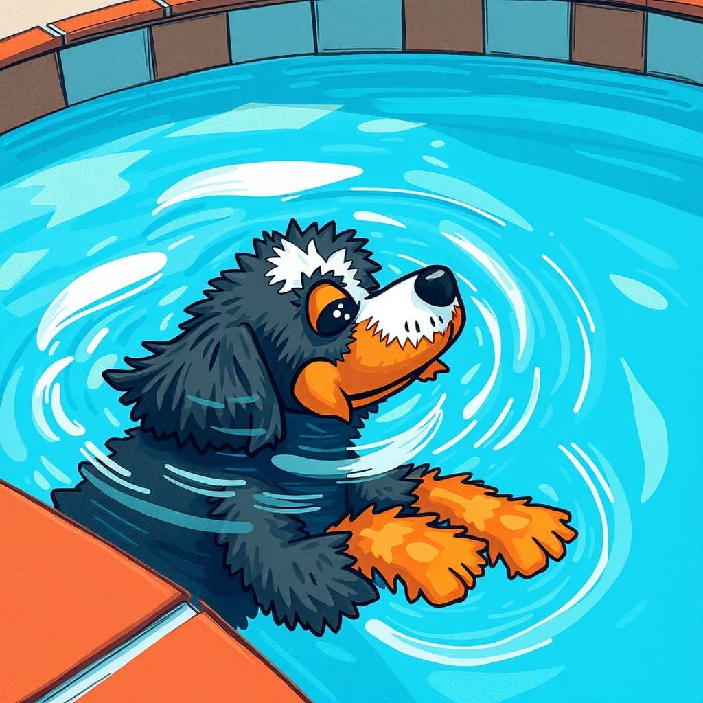 Mini Bernadoodle Swimming Pool in Abstract Art