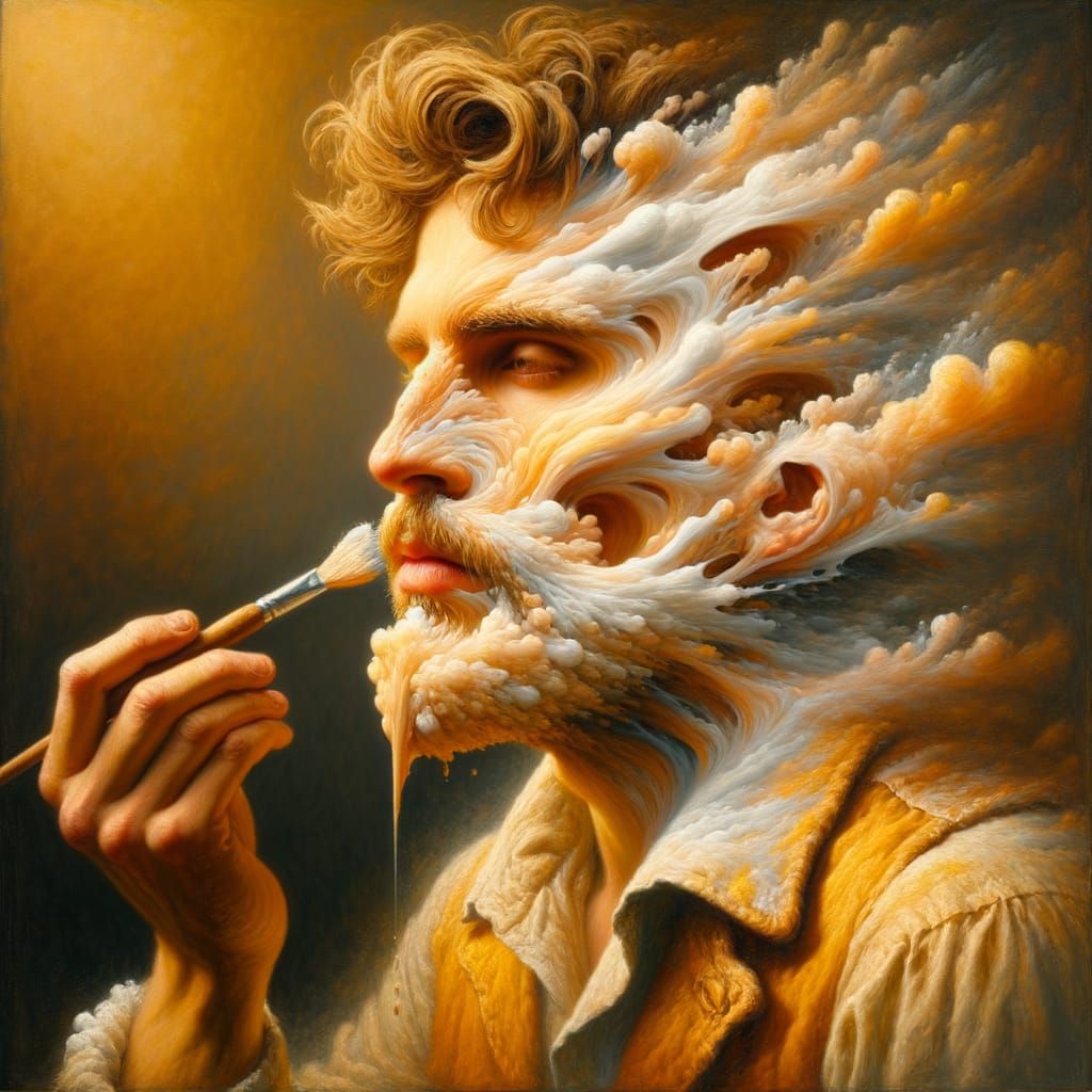 Painter Merging with Art as Dutch Master Painting