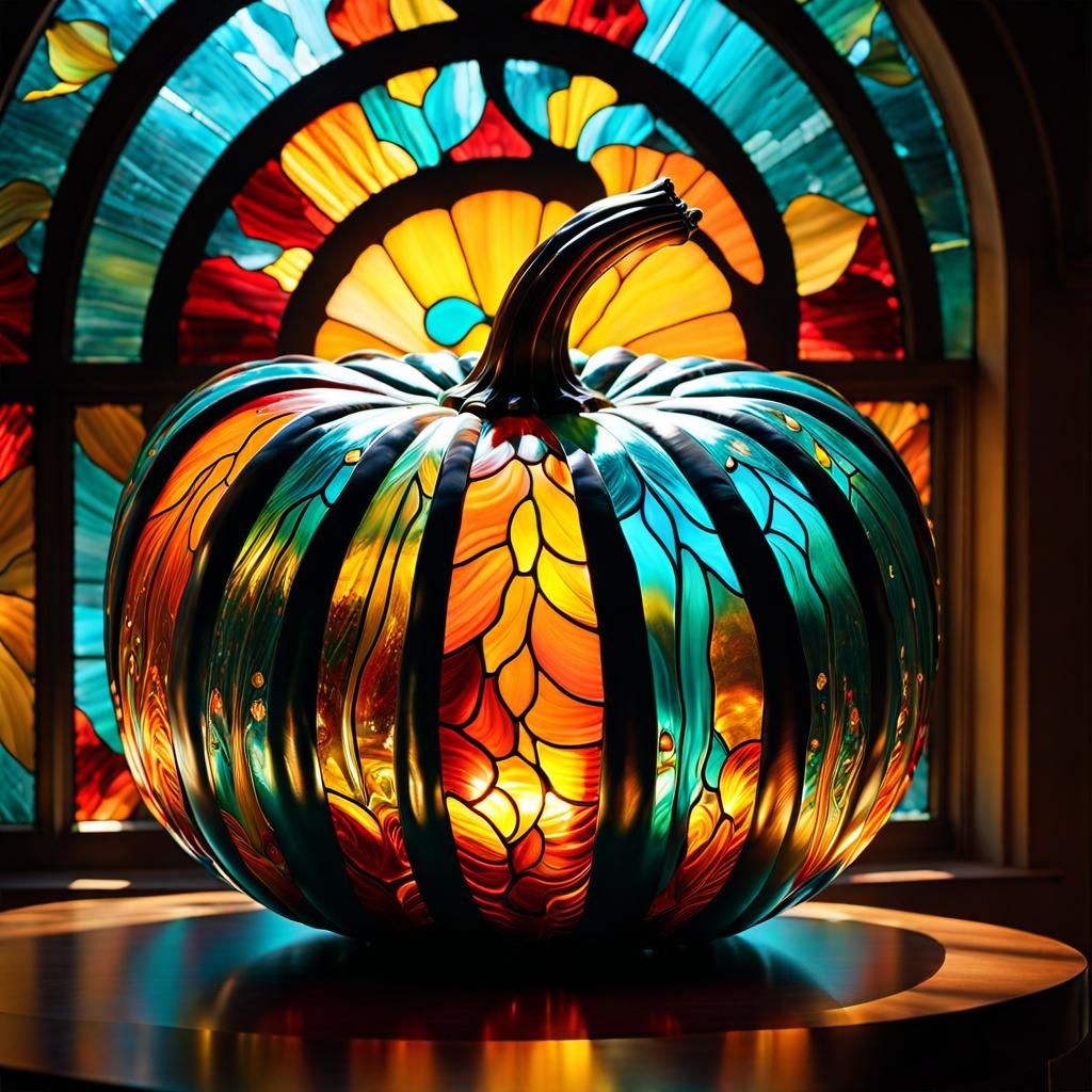 Stained Glass Pumpkin in Chihuly Style