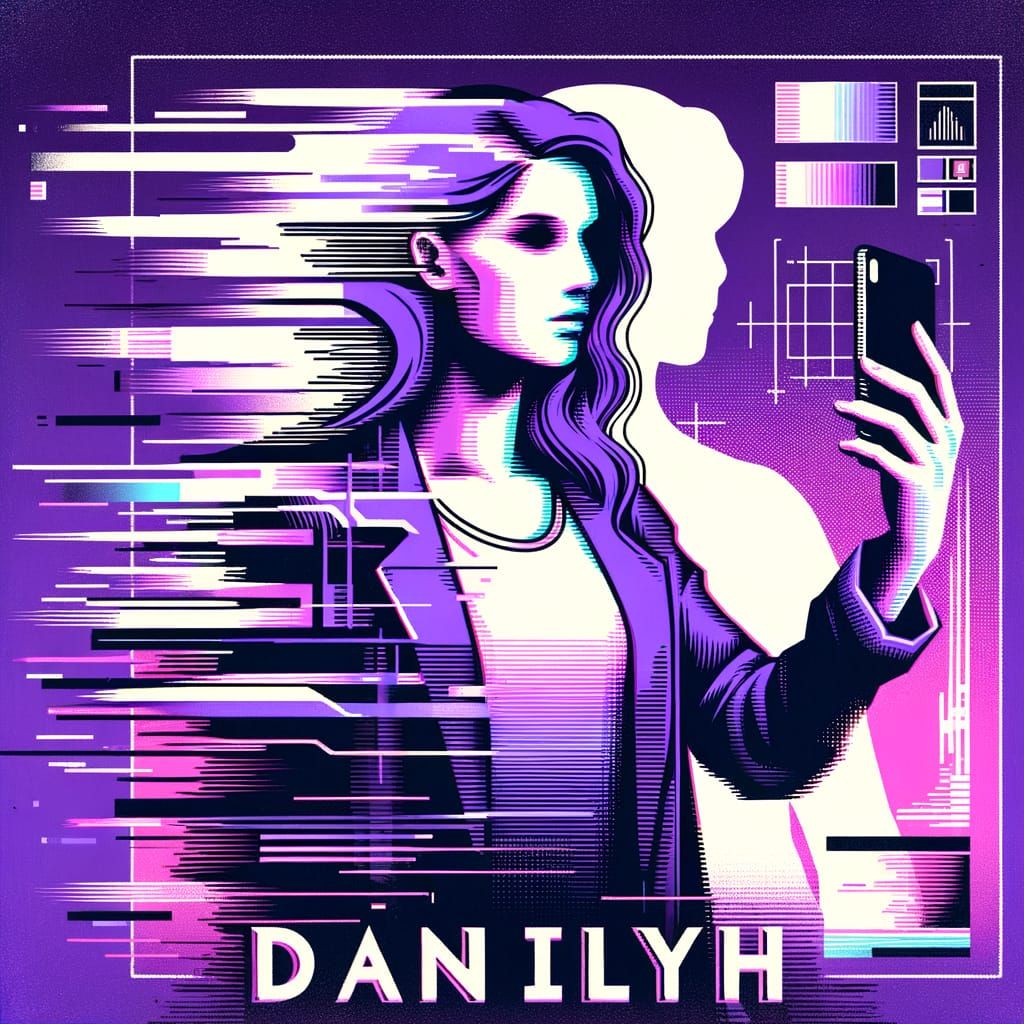 Glitchy Digital Avatar in Vibrant Purple Hues