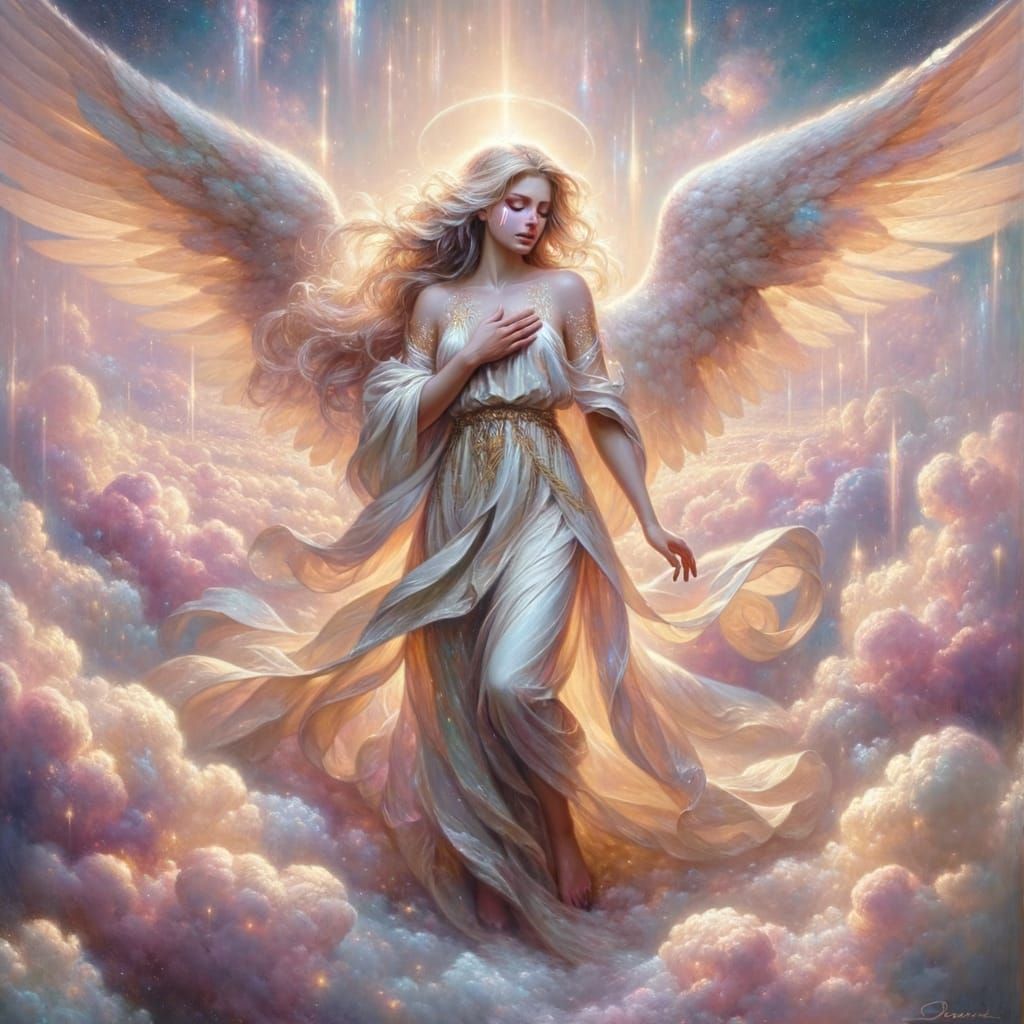 Ethereal Angel in Soft Focus Oil Painting