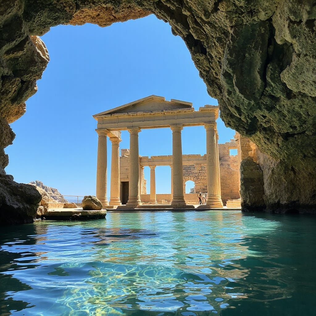 Submerged Ancient Ruins in Clear Water