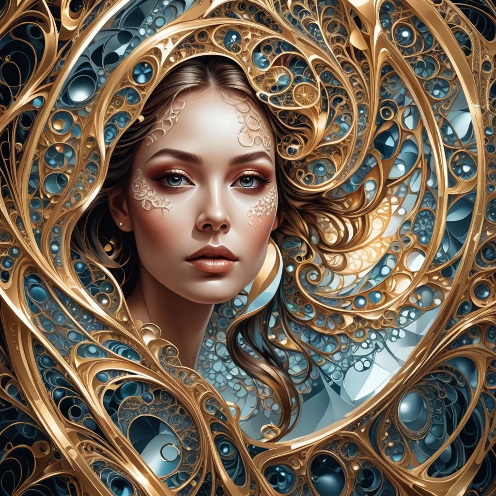 Abstract Fractal Woman with Mirror in 3D Shading