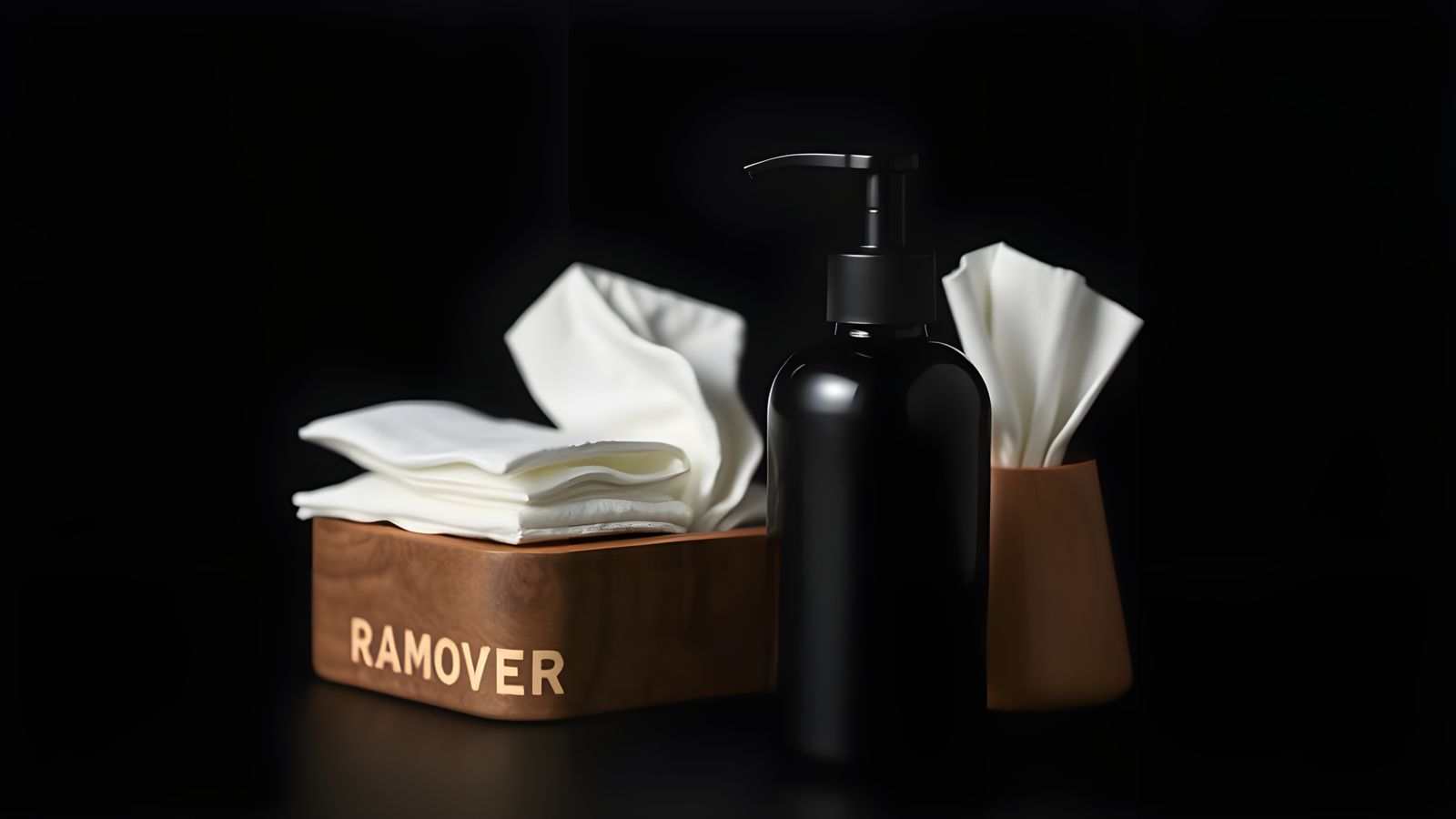 Makeup Remover Bottle Still Life on Dark Background