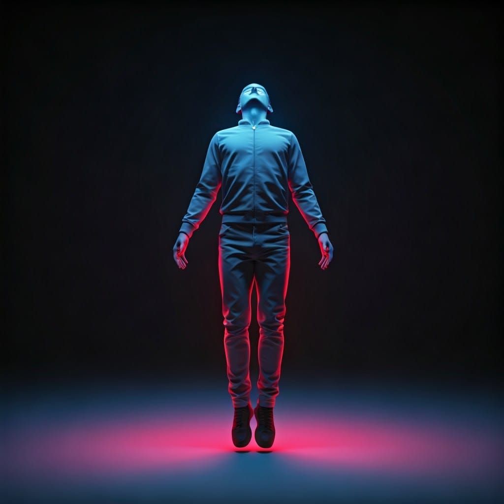 Translucent Neon Man Floating in Space