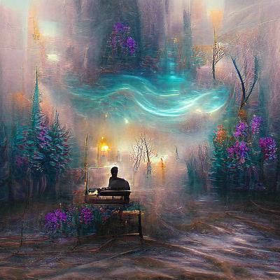 Steampunk Engine in Cosmic Mist, Ethereal Illustration