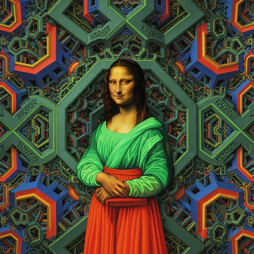 Mona Lisa in Neon Escher-esque Style