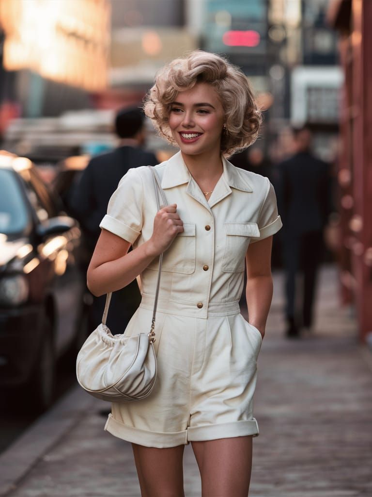 Smiling Woman in White Jumpsuit Ready for Work