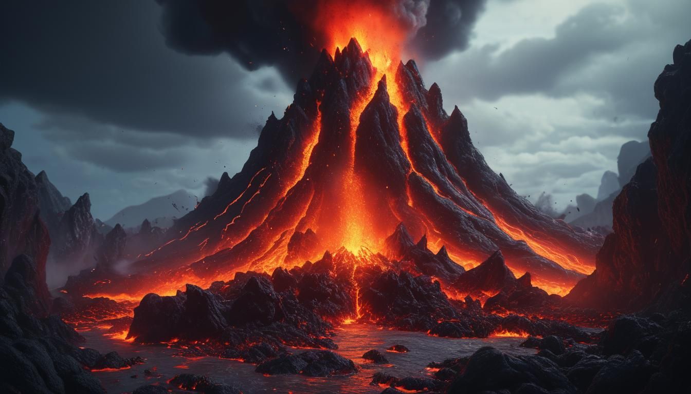 Volcano Eruption on Monster Island: Hyperrealistic Art