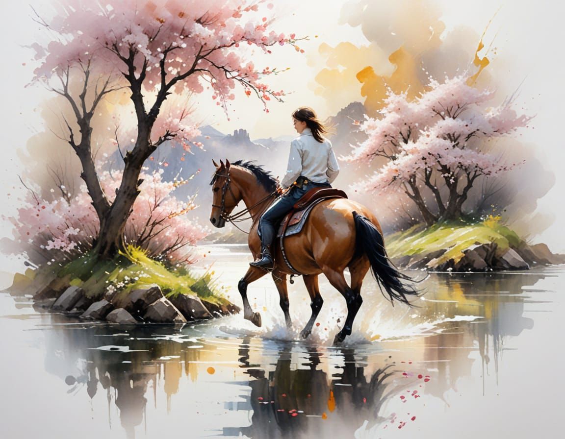 Lone Rider in Cherry Blossom Path
