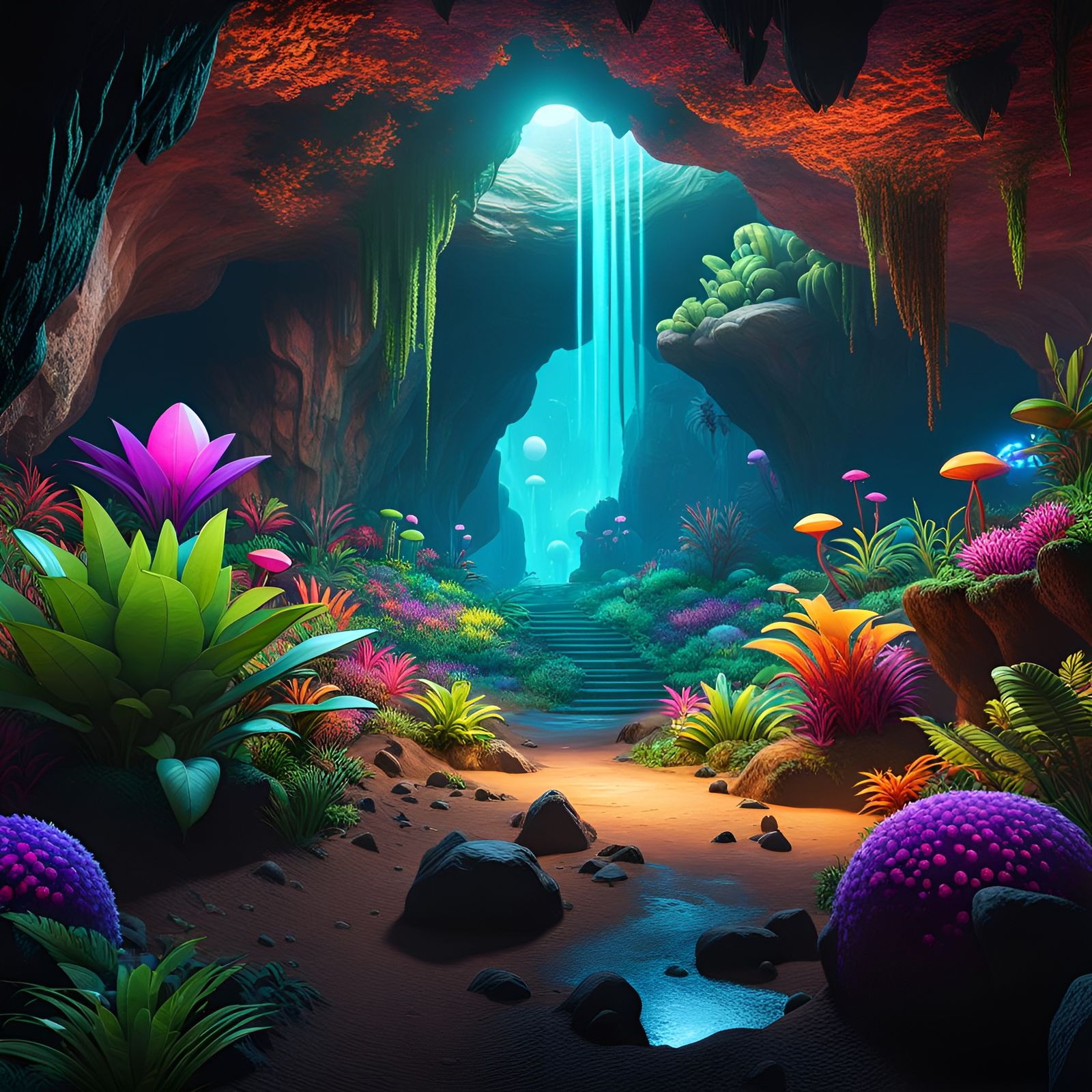 Alien Cave with Luminescent Plants: Splash Art