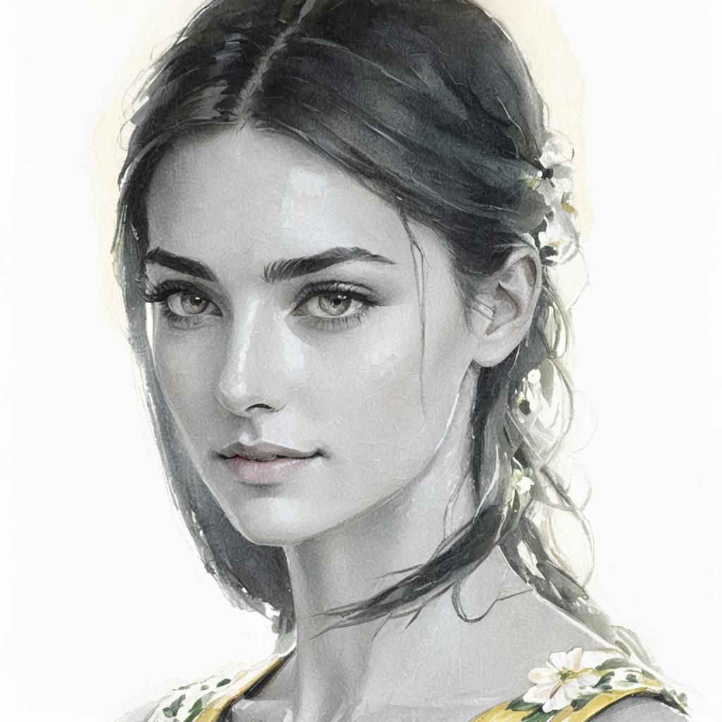 Brunette Woman in Garden: Impressionistic Oil Painting