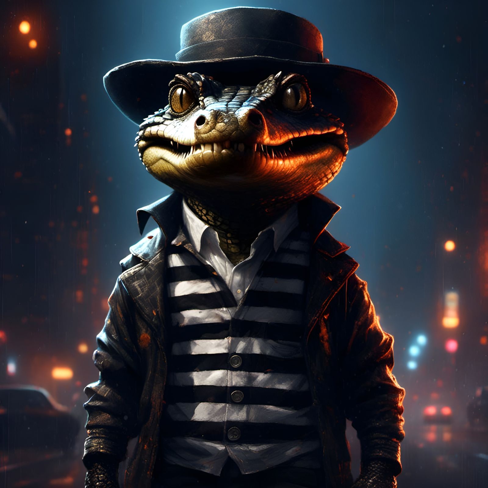 Adorable Criminal Crocodile Portrait in Cartoon Style