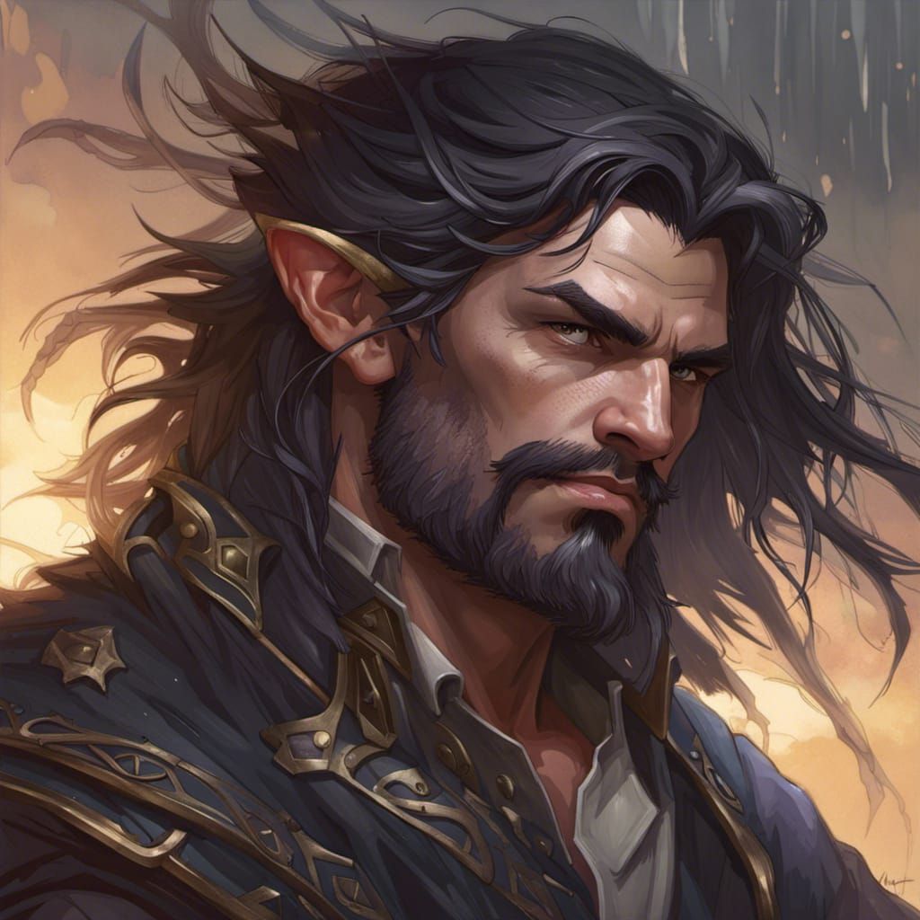 Half-Elf Pirate Storm Sorcerer Portrait in Digital Art Style