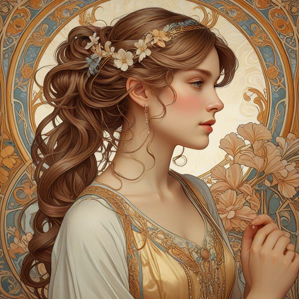 Art Nouveau Woman with Floral Details