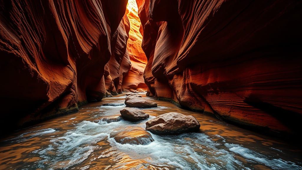 Dramatic Red Rock Slot Canyon Scene