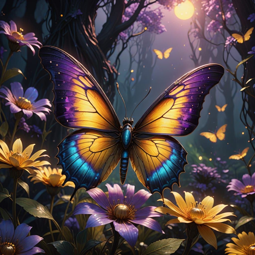 Ethereal Butterfly in Opalescent Art Nouveau Style