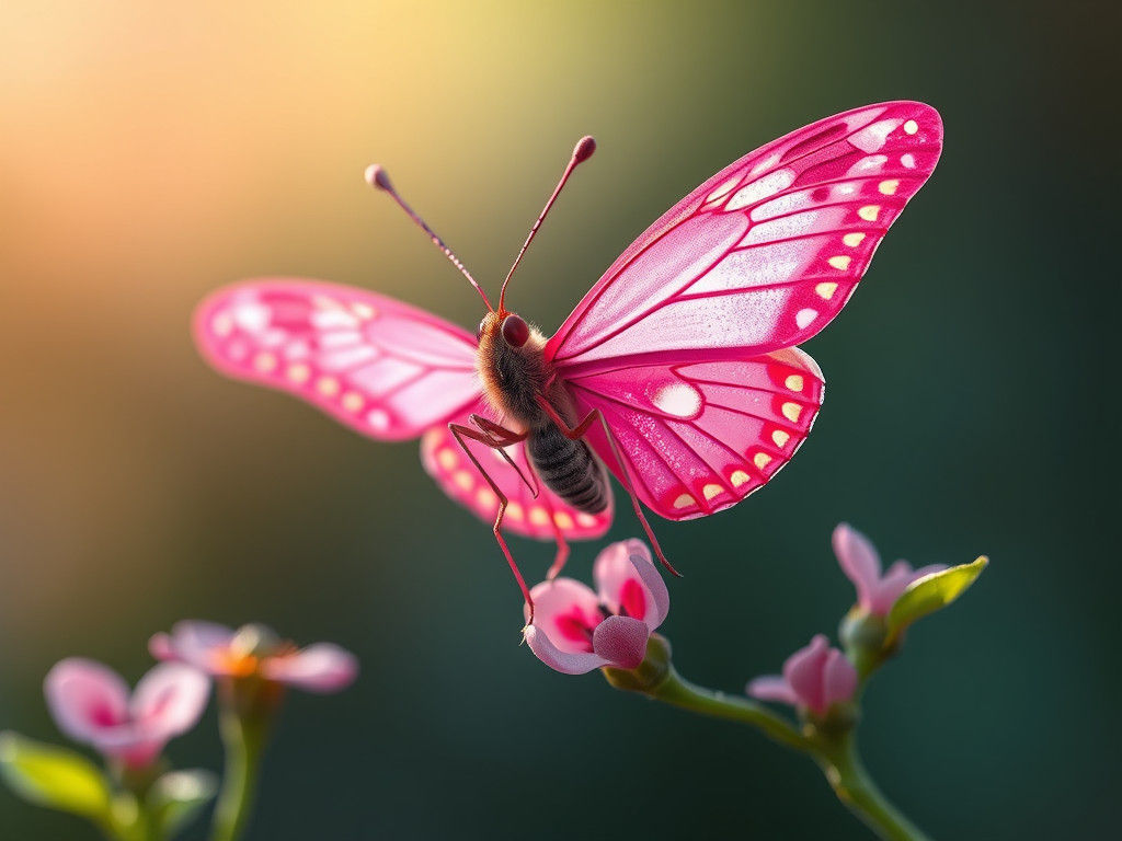 Surreal Pink Butterfly with Glowing Eyes