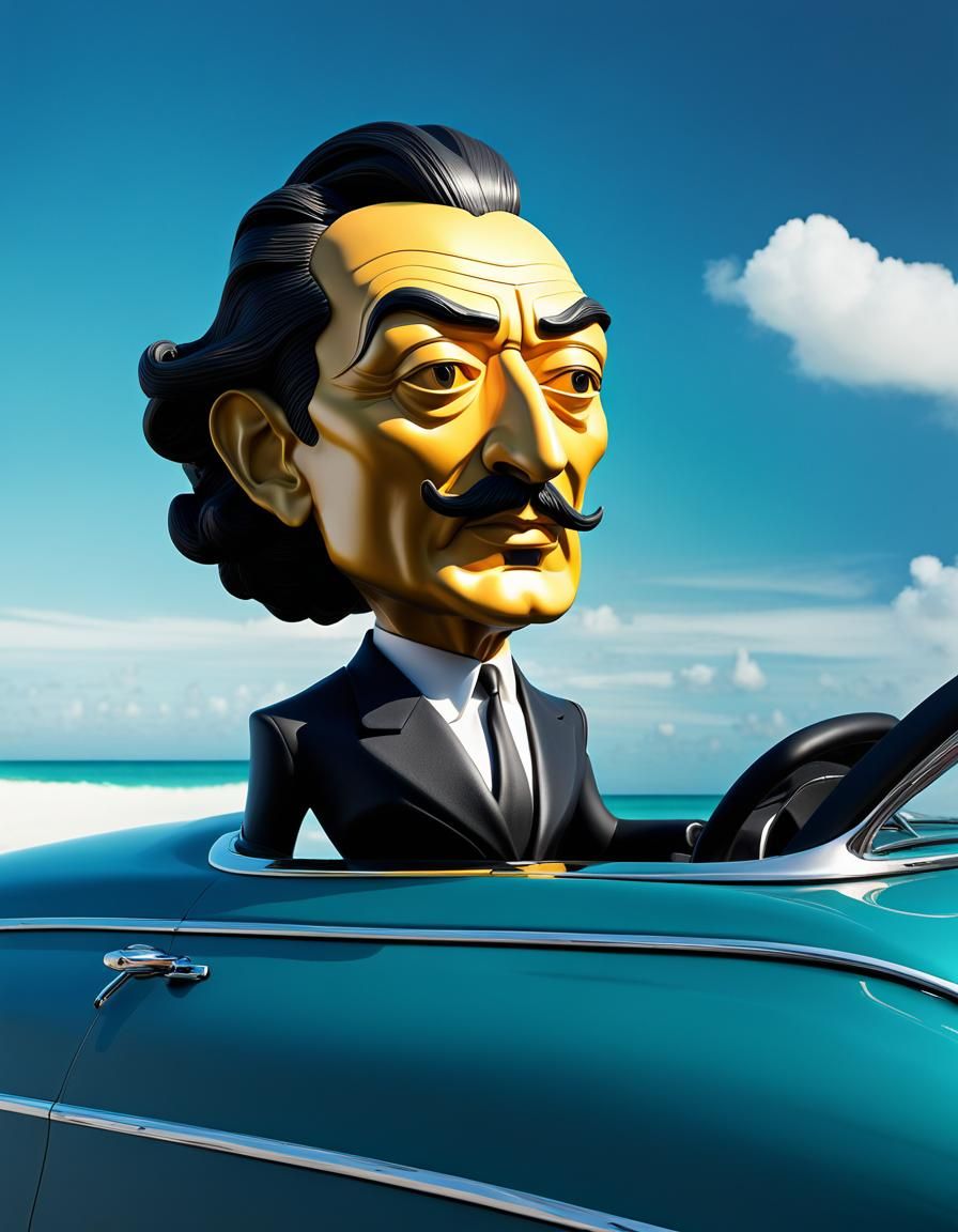 Dali Bobblehead on Ocean Drive: Surreal Digital Art