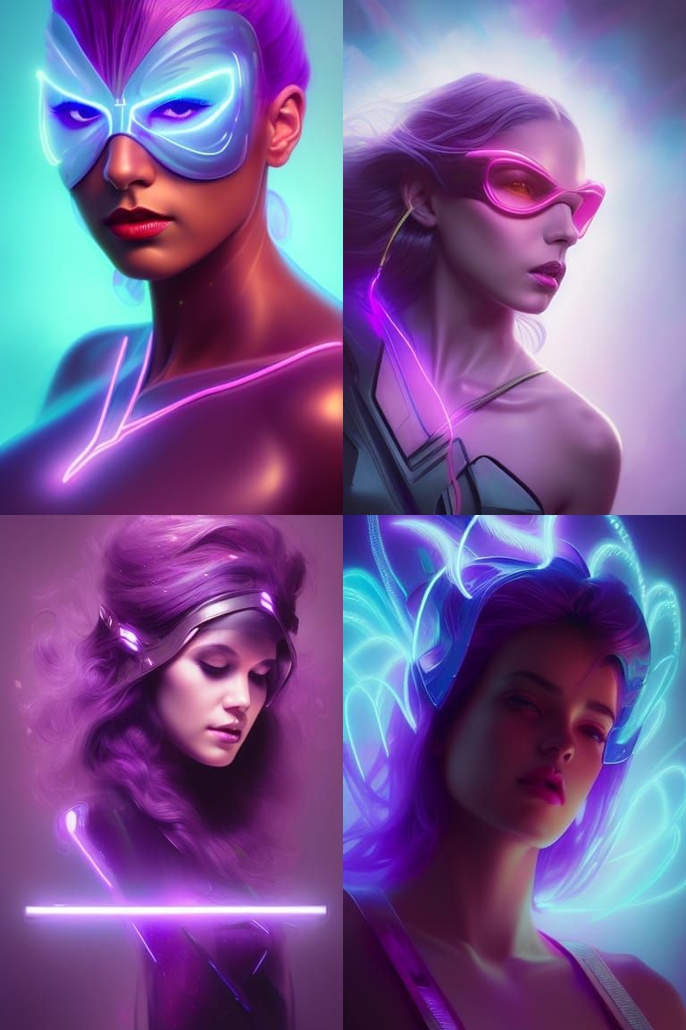 Neon Purple Goddess: Cyberpunk Art Portrait
