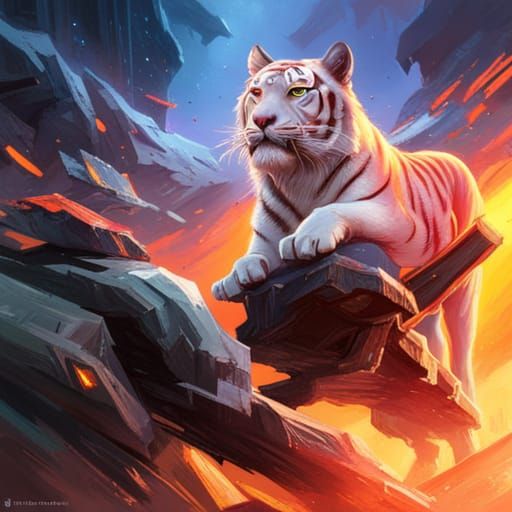Wizard on White Tiger: Hyperdetailed Fantasy Art