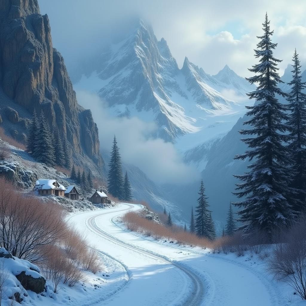 Ethereal Mountain Pass in Hyper-Detailed Mystical Style