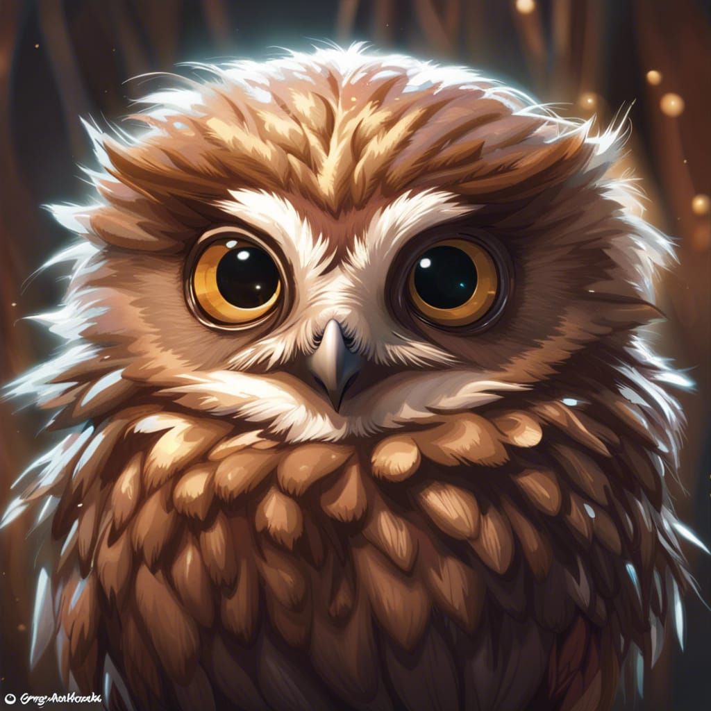 Fluffy Brown Owlet: Detailed Digital Portrait