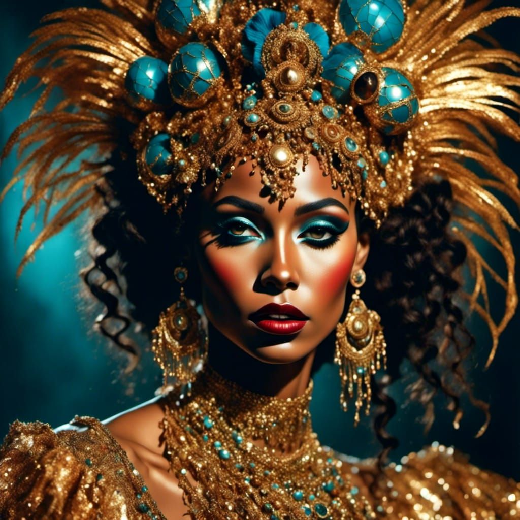 Glamorous 1980s Woman with Bright Makeup