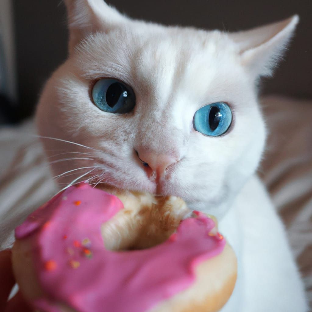 White Cat's Delight: Enjoying a Donut