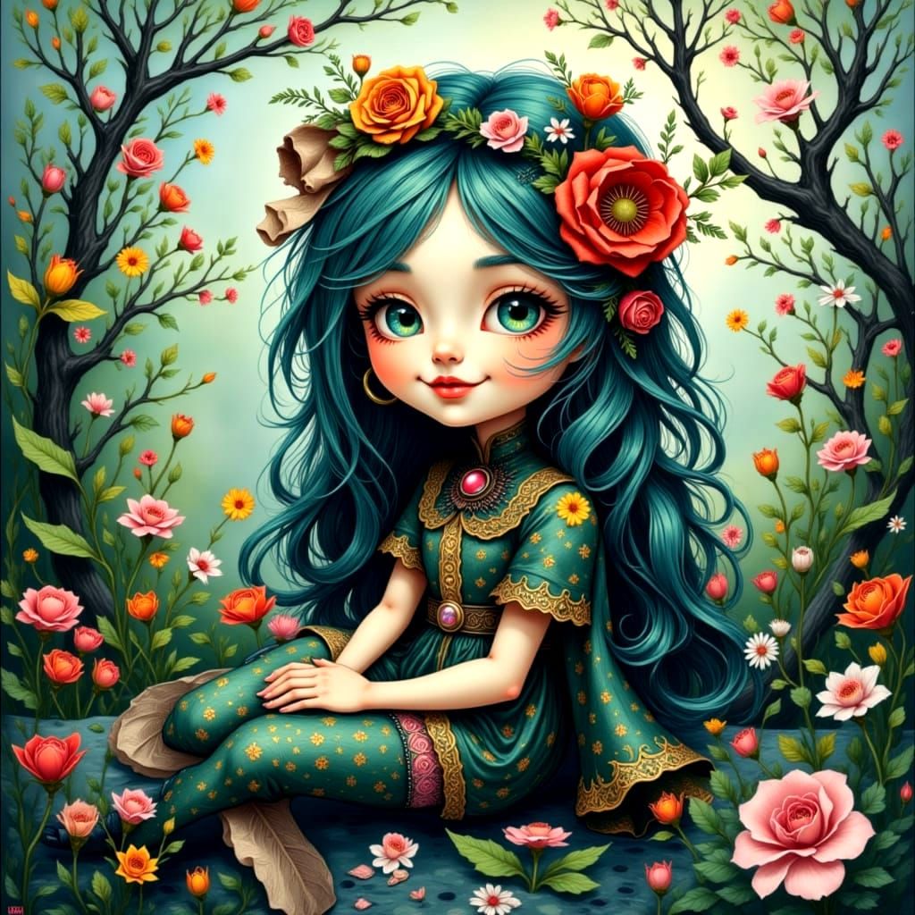 <lora:Mon Imagination:1.0> Art numérique peint, adorable lutin punky fantaisiste